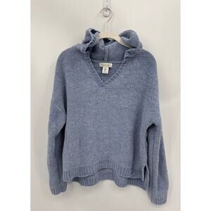 Rachel Zoe Chenille Hooded Sweater Cozy Textured Knit Blue Size Medium Relax Fit